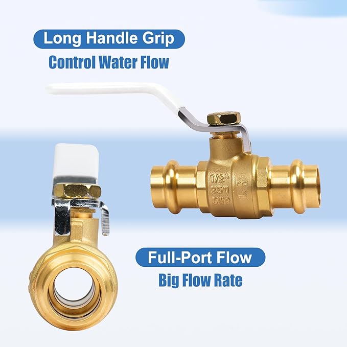 (2 Pack）BH 1/2" ProPress Brass Press-Fit Ball Valve Fittings to Press into 1/2" Copper（Lead-Free, Propress Brass Ball Valve, 2PCS)