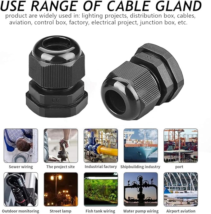 PENGLIN Cable Glands 1/2" NPT Nylon Cable Connector, Strain Relief Cord Connector, IP68 Waterproof Adjustable Locknut(1/2 Inch (10-Pack))