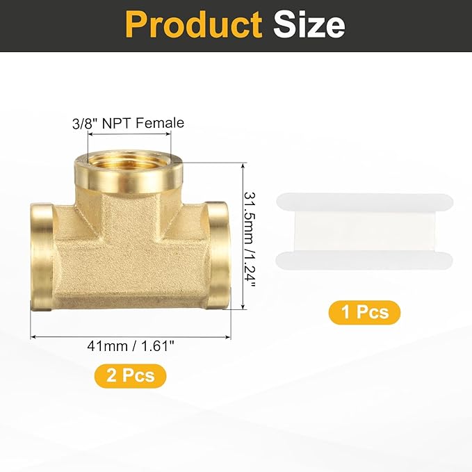 PATIKIL Brass Tee Fitting, 2Pcs 3/8" x 3/8" x 3/8" NPT Female Pipe 3 Way Forged Brass Barstock Street Tee Pipe Fittings for Water Gas Refrigeration