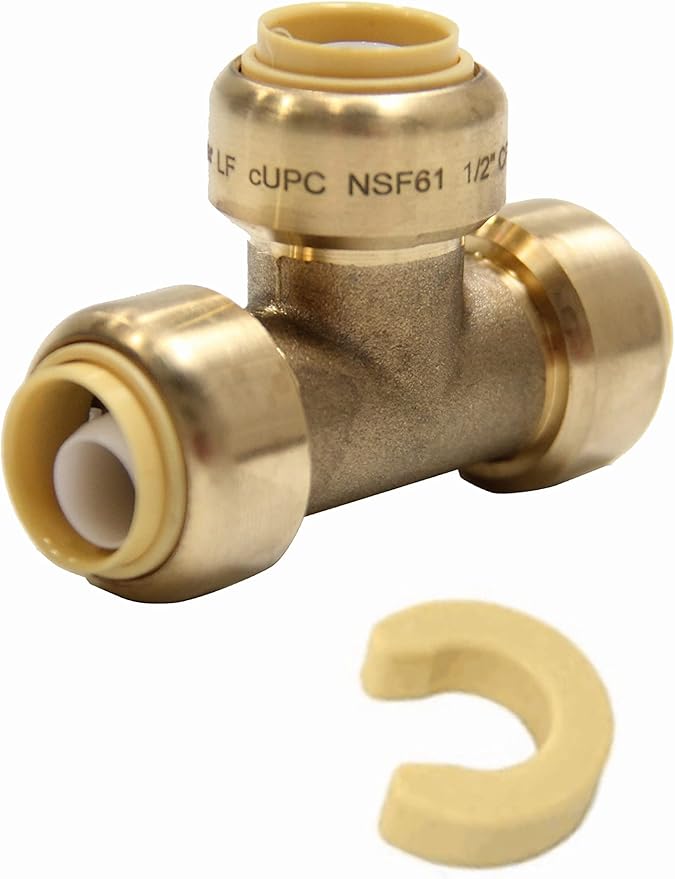 EFIELD Push-Fit Fitting 1/2" Tee to Connect Pex, Copper, CPVC Pipe with a Disconnect Tool Clip,(PF118)