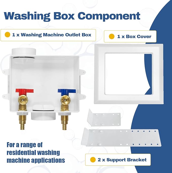 50-PACK GUOFIS Washing Machine Outlet Box, PEX Laundry Washer Box with Central and Side Drain Design(1/2"PEX Crimp Connection Inlet X 3/4"MHT Outlet)(WM002-50Pack)