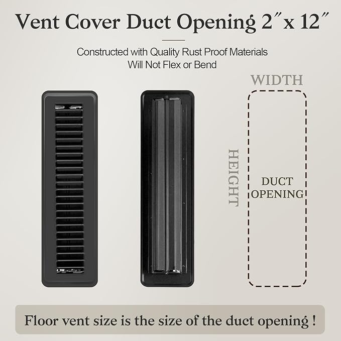 12 PCS Floor Vents Floor Registers 2x12 inch, Heavy Duty Metal Heat Air Vent Covers 2 X 12 with Rust Proof Finish for Home Office Wall Floor Registers Grilles & Vents (12, Black, 2x12 Inches)