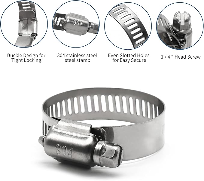 25 Pack Stainless Steel Hose Clamps, 3/8 inch to 5/8 inch Worm Gear Metal Hose Clamps for Pipe, Dryer Repair, Tubing and Fuel Line