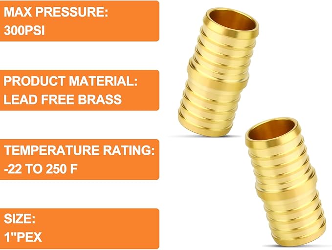 GASHER 10Pcs No Lead Brass 1" Pex Coupling, 1 Inch Pex Fittings for Pex Tubing