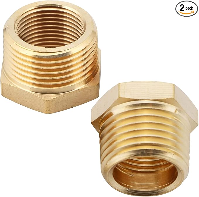 2pcs 1" NPT Male x 3/4" NPT Female Brass Reducer Hex Bushing Threaded Fitting Adapter by CX WONDERLAND