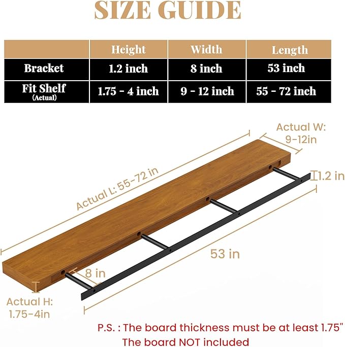Floating Shelf Bracket Heavy Duty Shelving Brackets,Decorative Floating Shelf Hardware Black,Hidden Metal Shelf Support Bracket(53X8X1.2-Metal Jig)