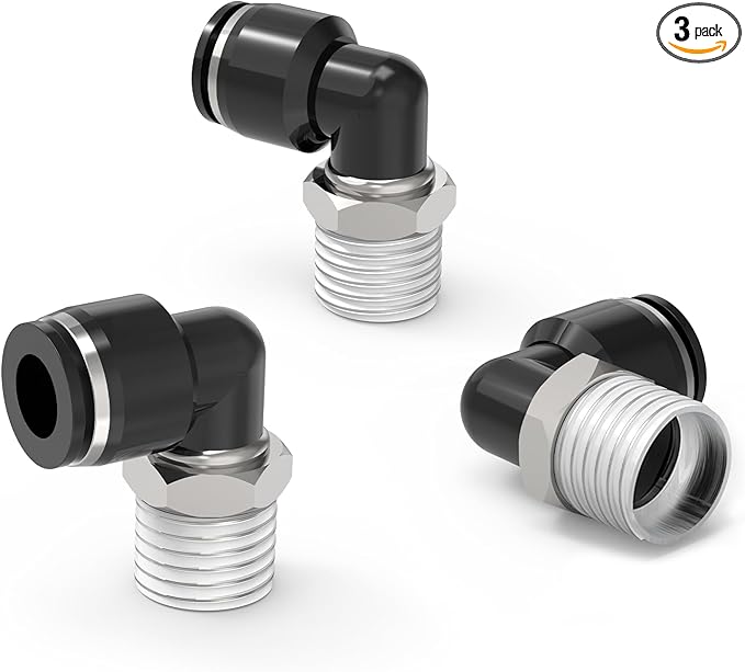 3Packs 1/4" OD Tube x 1/2" NPT Thread Elbow Push to Connect Fittings,Pneumatic Male Quick Connect Air Line Hose Fittings Accessories