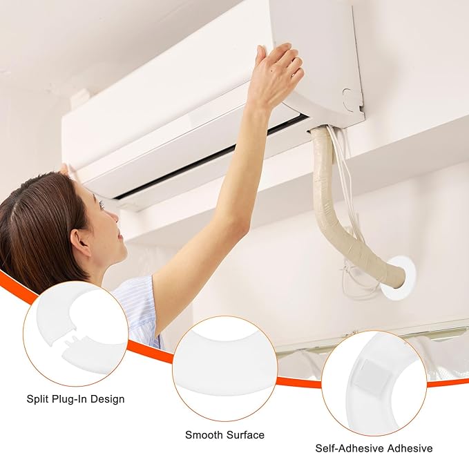 3-Pack Wall Split Flange, ABS Round Self-Adhesive Escutcheon Plate Cover Buckle for 50mm/1.97 in Dia Pipe Accessories/Floor/Ceiling, Plumbing Cover Plates [White,6.5mm/0.26in H]