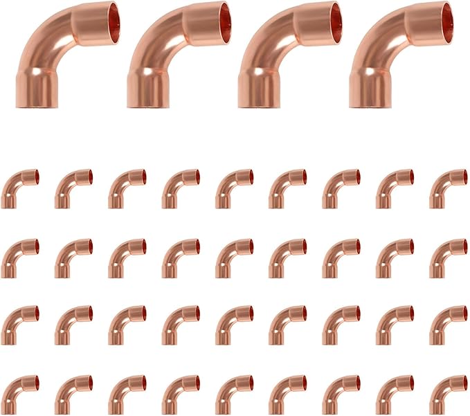40-Pack HeSun Copper Fittings, 1-Inch Long Radius 90-Degree Copper Elbow, C x C with Sweat Solder Connection