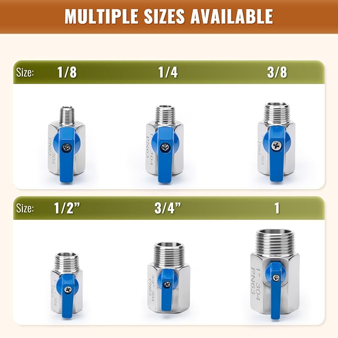 2 Pack 1/4" Mini Ball Valve, 304 Stainless Steel Valve NPT Female x Male Thread Shut-Off Valves for Small Compact Space (2, 1/4 Inch)