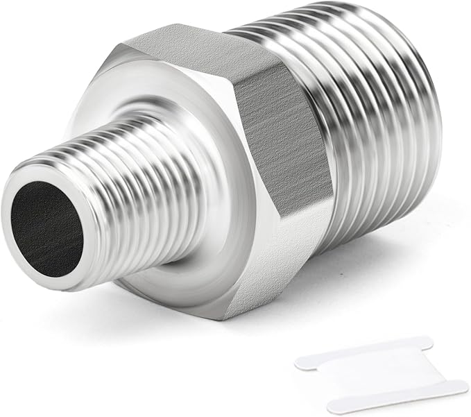 TAISHER 10PCS 304 Stainless Steel New Hex Nipple, 3/8" NPT Male x 1/8" NPT Male, Reducing Pipe Adapter Fitting