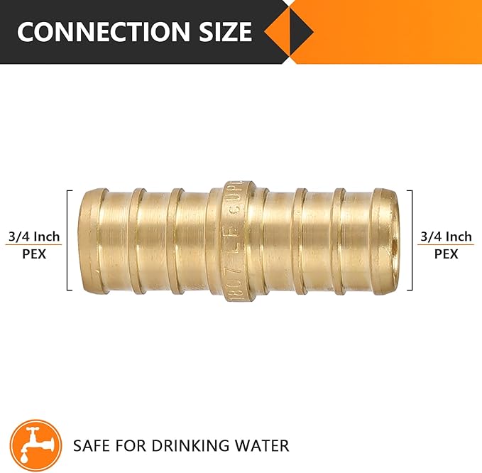 100-Pac HeSunk PEX Fittings, 3/4"x3/4" Pex Straight Coupling, Brass Crimp Fitting for Pex Pipes, ASTM F1807(PEX1807006-100)