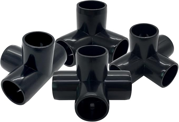 1“ Tee PVC Fitting 4 Way Elbow Connector, Furniture Grade 90 Degree Elbow Side Outlet. Corner Fittings for Building Furniture Greenhouse Shed Pipe Fittings Tent Connection (Black-Pack of 8)