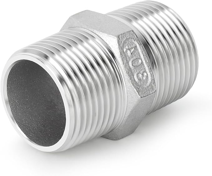 10PCS 304 Stainless Steel Hex Nipple, 1/2" Male NPT Straight Head Pipe Adapter Fittings, Equal Nipples Connectors for Oil, Water Line, Gas