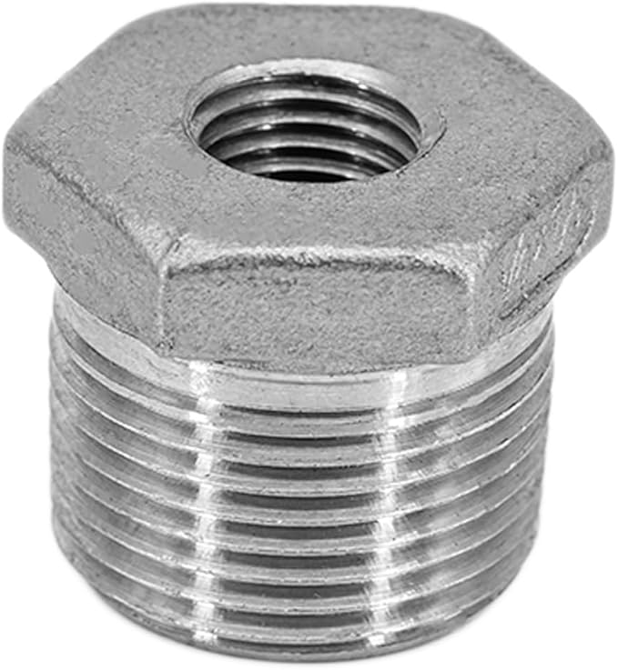 Stainless Steel Reducer Hex Bushing, 1/4" Male NPT to 1/8" Female NPT,Reducing Adapter Cast Pipe Fitting