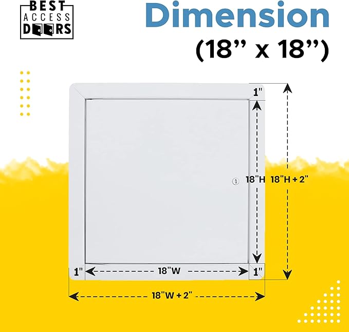 Best 18" x 18" Universal Access Panel – Flush Steel Door with Exposed Flange for Walls or Ceilings, 16-Gauge Cold Rolled Steel Frame, Screwdriver Cam Latch, White Powder-Coat Primer Finish, BA-UAP
