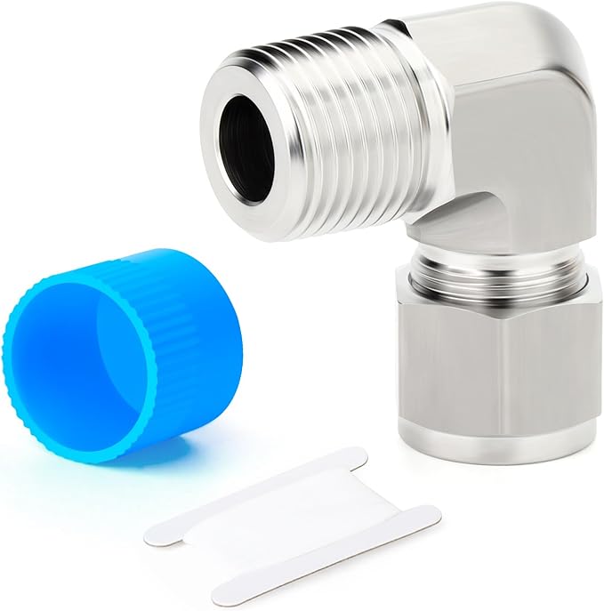 TAISHER 1PCS 316 Stainless Steel 90 Degree Compression Tube Pipe Fitting Connector, 3/8" Tube OD x 3/8" NPT Male Adapter