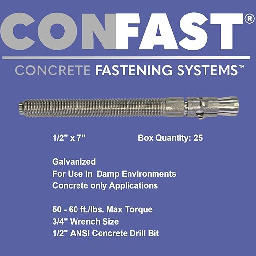 CONFAST 1/2" x 7" Galvanized Wedge Anchor (Box of 25)