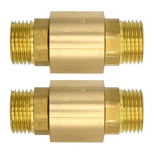 2Pcs Brass in-Line Spring Check Valve DN15 1/2" Male Thread, One-Way Non-Return Vertical Check Valve, Prevent Water Back-Flow for Water Oil