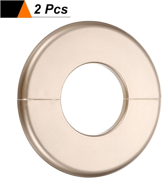 HARFINGTON 2pcs Wall Split Flange 51mm/2" Self-Adhesive Plumbing Cover Plates ABS Plastic Round Escutcheon Plate Buckle Design for Water Pipe Bathroom Kitchen Decoration, Gold Tone
