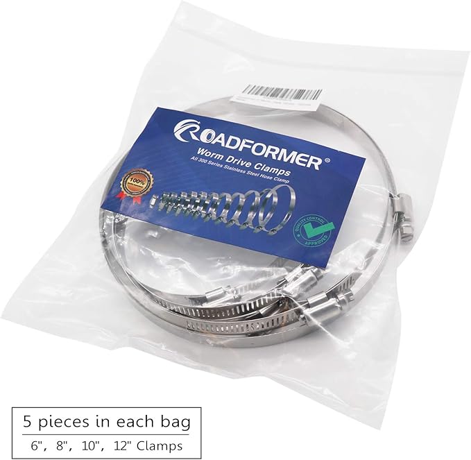 ROADFORMER 6" Worm Gear Hose Clamp - SAE 96 Size, Full Stainless Steel with 1/2" Band Width, Working Range 141mm - 165mm Hose Clamps, 5 Pack
