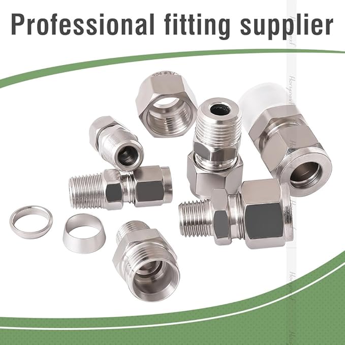 Stainless Steel 304 Compression Fitting to connect 1/4 inch OD tube x 1/4 NPT Male thread Coupler, for brass copper stainless steel tubing (2 pcs)