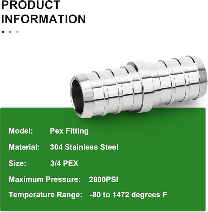 TAISHER 10PCS 304 Stainless Steel Pex Fittings, 3/4" Pex Coupling With 20PCS Hose Clamp For Pex Tubing Pipe