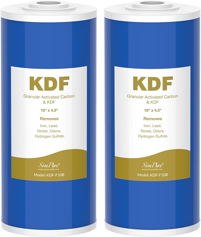 SimPure Whole House Water Filter Cartridges 10" x 4.5" GAC/KDF Carbon and Heavy Metal Filter, for DB10C-2KDF, DB10P, WGB21B-KS, FG15B-KS, GE FXHTC, GXWH40L, 2 Pack