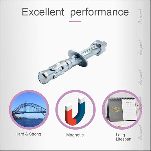 3/8" x 3-3/4" Wedge Anchor, for Cement and Concrete only, zinc-Plated Carbon Steel Screws and lag Bolts （ 50 pcs