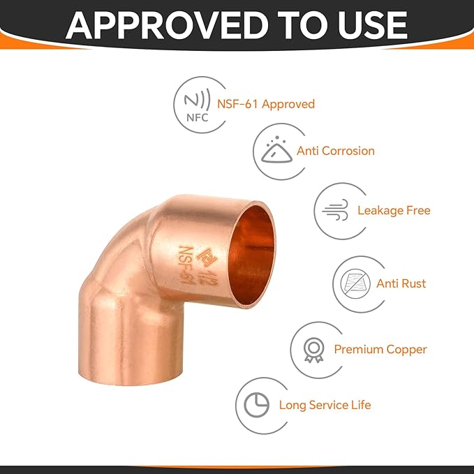 HeSun 150-Pack Copper Fittings, 1/2-Inch Short Radius 90-Degree Copper Elbow, C x C with Sweat Solder Connection
