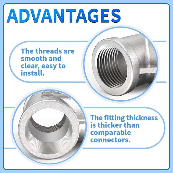 ChillWaves 304 Stainless Steel Pipe Fitting, Tee 1-1/2" x 1-1/2" x 1-1/2" NPT Female Thread Adapter(2-PACK)