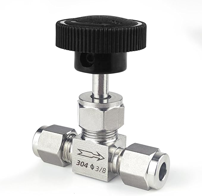 1 Piece3/8NeedleValve，O.D.3/8 Inch，Flow Control Valve,for Connecting0.95cm Stainless SteelTubing, Copper, RigidPlastic Tubing, Used to Control Water, Gas and Oil. Stainless Steel 304.