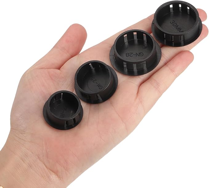 uxcell 31/32" Plastic Hole Plugs, 36Pcs Flush Type Panel Round Snap in Fastener Knockout Locking Plugs for Furniture Insert End Caps Panels, Black