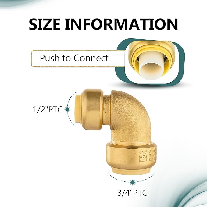 (Pack of 30) Niikappu 3/4 Inch x 1/2 Inch Reducing Elbow Brass Fitting, Push to Connect Plumbing Brass Fittings, PEX, Copper, CPVC, PE-RT Pipes