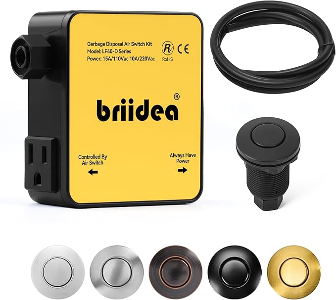 Garbage Disposal Air Switch Kit Dual Outlet Sink Top Waste Disposal Stainless Steel Black On/Off Air Button Food and Waste Disposals Part by Briidea, UL Listed