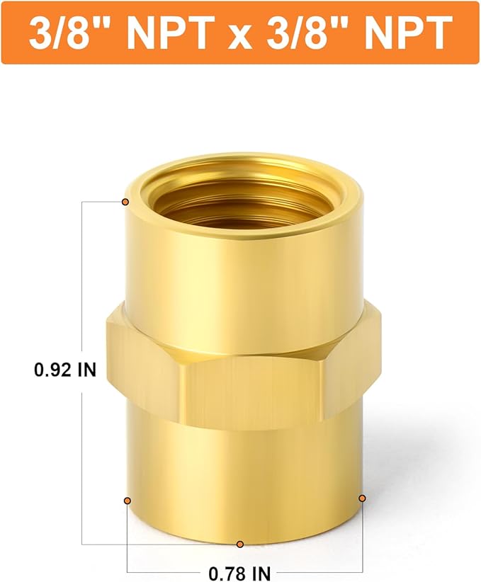 GASHER 8PCS Brass Pipe Fitting, Brass Coupling, 3/8-Inch Female Pipe x 3/8-Inch Female Pipe