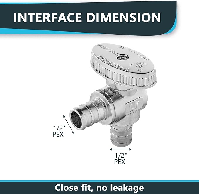 (Pack of 10) Seelink Pex Crimp 1/4 Turn Angle Stop Valve, 1/2" Pex Barb Crimp (F1807), Chrome Plated Brass(VALVE102-10Pack)