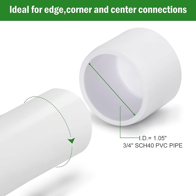 SCH40 PVC Cap 3/4 Inch - Fit Standard 3/4" SCH40 PVC Pipes (OD Approx. 1.05"), Zernmiarder Furniture Grade Pipe Caps, White Pipe Cover Fittings for Plumbing, DIY, Garden & Furniture - 4 Pcs