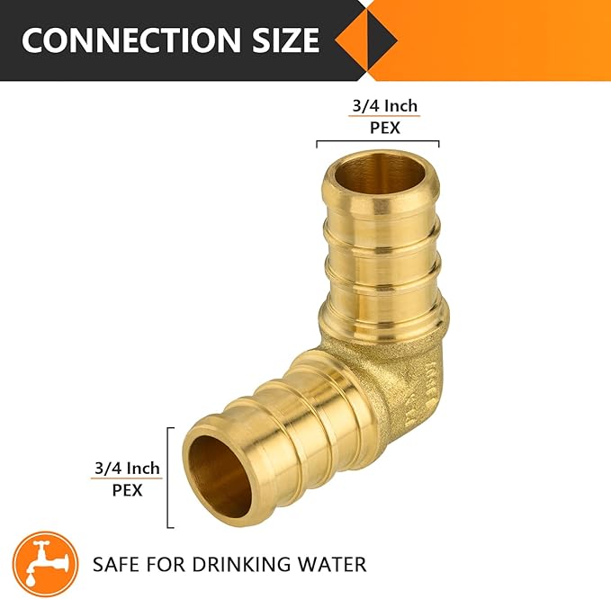 40-Pack HeSun PEX Fittings, 3/4"x3/4" Pex Elbow, Brass Crimp Fitting for Pex Pipes, ASTM F1807(PEX1807057-40)