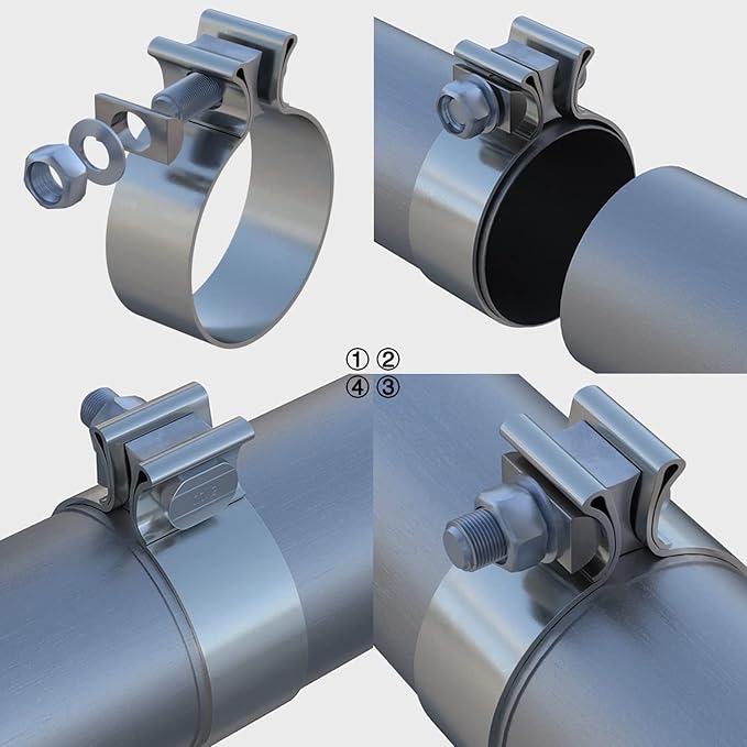ROADFORMER 2.25 inch Exhaust Clamp Narrow Band Stainless Steel for Exhaust Pipe, Muffler and Exhaust System Repair (2 Pack)