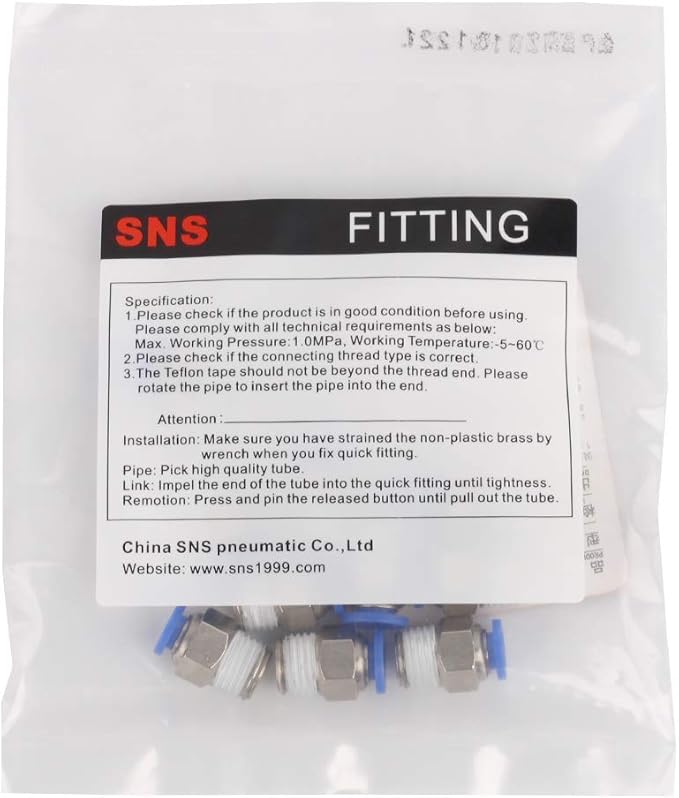 SNS 1/4"Tube OD x 3/8 NPT Male Straight Nickel Plated Brass Push to Connect Pneumatic Fittings（10 PCS） SPC1/4-03NPTBE