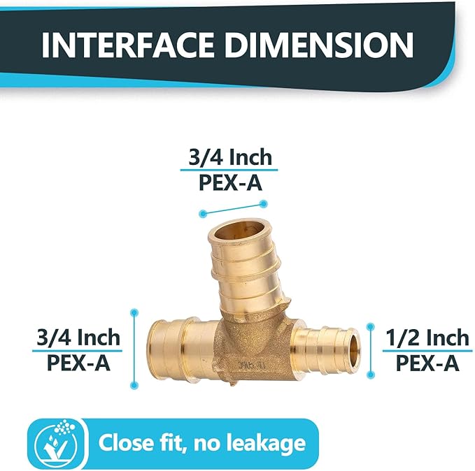 (100-Pack) Seelink 3/4" x 1/2" x 3/4" PEX-A Tee Expansion Fittings, for PEX Tubing Pipe Hose Fittings, ASTM F1960(PEX1960046-100Pack)