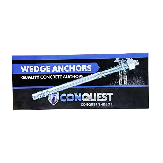 Conquest 5/8" x 10" Zinc Plated Wedge Anchors (Box of 10) - High Performance Concrete Anchors - Rust Resistant Zinc Plating for Dry Interior Environments - Heavy Duty Fastener for Concrete