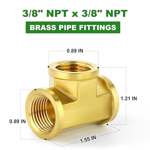 TAISHER 5PCS Brass Tee Fitting, 3/8" x 3/8" x 3/8" NPT Female Pipe Fittings