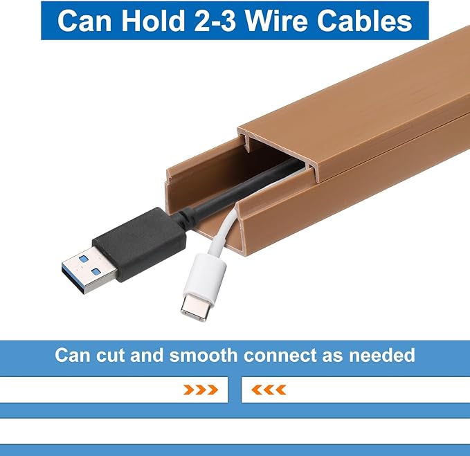 HARFINGTON 4pcs Cord Hider Wall 15inx0.94inx0.55in (LxWxH) PVC Cable Cover Self Adhesive Wire Hider Wall Mounted TV Cable Raceway for Cables Management (60in Total Length),Brown
