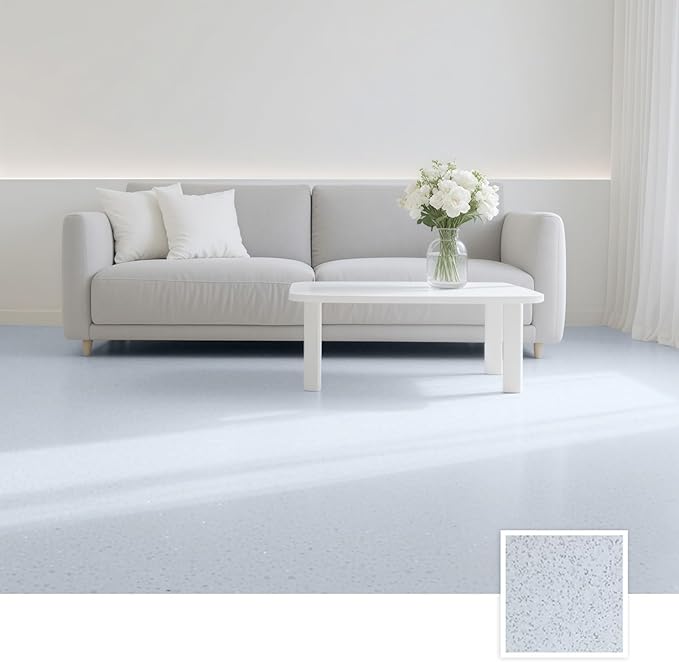 Epoxy Colored Sand Floor Paint, Epoxy Floor Paint High Gloss Marble Effect Coating for Indoor and Outdoor, Wear-resistant and non-slip Self-leveling Coating White 176OZ(5KG)