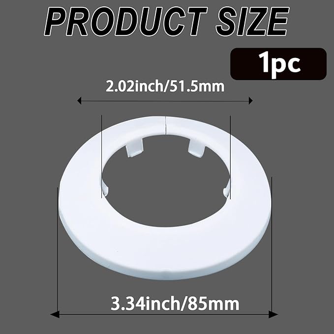 50mm Pipe Cover Decoration; Fit 1.97" Outer Diameter Pipe/Hole; White PP Plastic Escutcheon Collar; Snap-on Water Escutcheon Plate for Bathroom Kitchen Wall Tube Decor 1 Piece