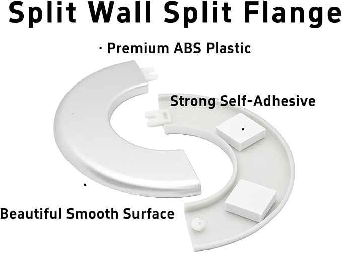 2PCS bociloy 64mm/2.5" ID Wall Split Flange, Silver ABS Round Self-Adhesive Escutcheon Plate, Wall Hole Decoration Cover, Water Pipe Plate Cover