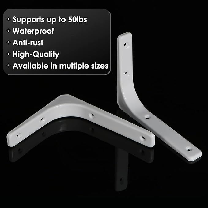SAYAYO Metal Shelf Brackets, 8 x 6 Inch Heavy Duty L Angle Brackets Shelf Hardware Decorative Wall Hanging Supports for Floating Storage Shelf, 4 PCS Bright White