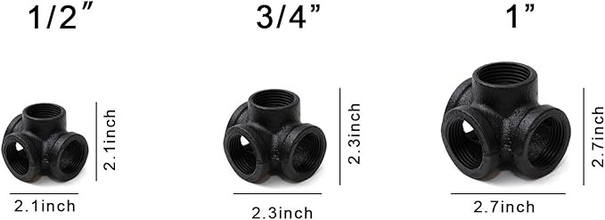 1" Black 4-Way Side Outlet Tee, Home TZH 4-Pack 4-Way Corner Cast Black Malleable Iron Pipe Fitting for Industrial Pipe, Furniture and DIY Decoration (4, Black 1 Inch)